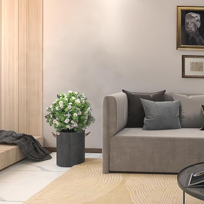 23.6" Artificial Boxwood Topiary Ball Trees with White Flowers, Set of 2 UV Resistant No Fade Outdoor Faux Plants with Ground Spike, Fake Shrubs for Garden, Patio, Porch, Yard, Indoor Decor-VerdiqueGarden