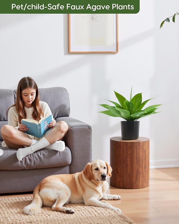 Velener Fake Agave with Black Pot, Artificial Plant Outdoor Agave - Fake Plants for Indoor and Outdoor Decor(16 Inch)-VerdiqueGarden