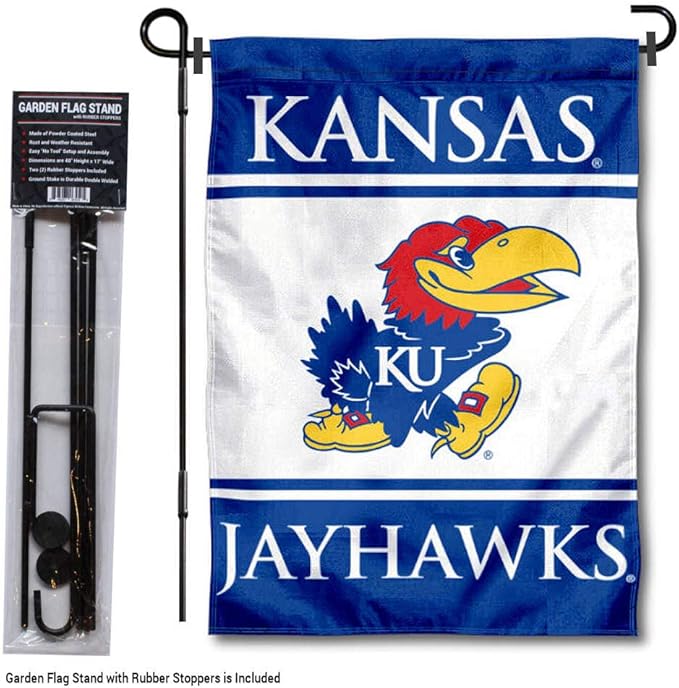 College Flags & Banners Co. Kansas Jayhawks Garden Flag with Stand Holder-VerdiqueGarden