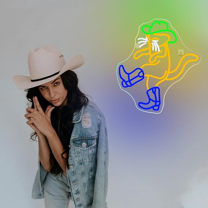 WLHOPE Cowboy Cat Neon Sign Neon Signs for Wall Decor Dimmable Cat Neon Lights Cowboy Hat Boot LED Sign for Bedroom Home Bar Club Party Western Decor-VerdiqueGarden