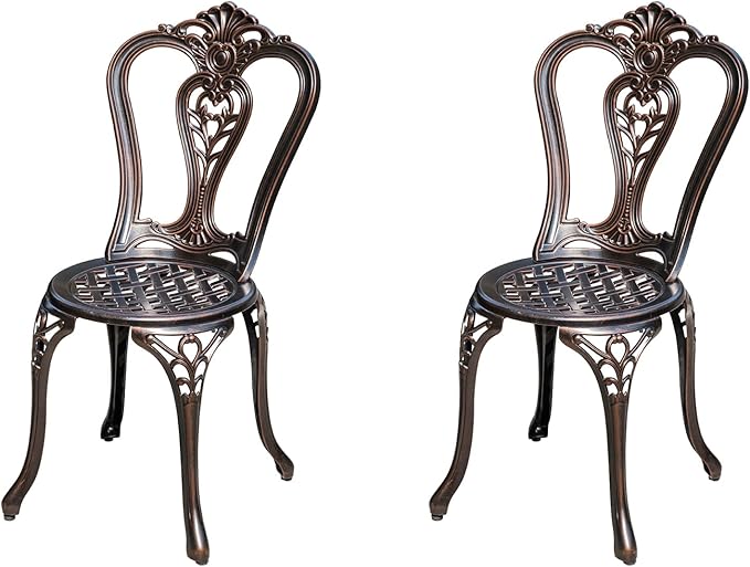 Outdoor Dining Chair Cast Aluminum Patio Chairs Set of 2 All-Weather Patio Dining Chair with Adjustable Feet for Backyard Garden (Crown Chair)-VerdiqueGarden
