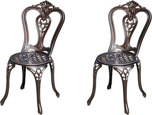 Outdoor Dining Chair Cast Aluminum Patio Chairs Set of 2 All-Weather Patio Dining Chair with Adjustable Feet for Backyard Garden (Crown Chair)-VerdiqueGarden