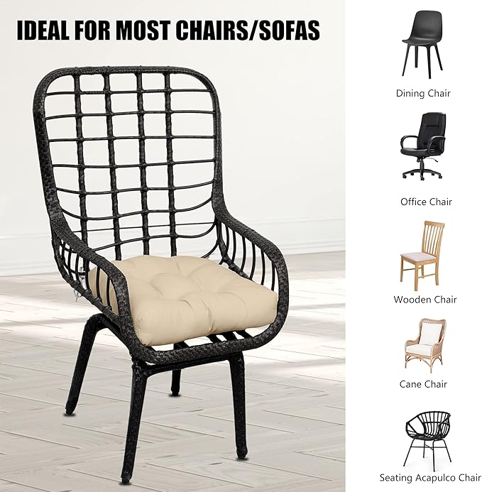 RACE LEAF 4 Pack 17x17 Inch Patio Chair Cushions, Thickened Seat Cushions Waterproof Stain Resistant with Non-Slip Ties (Khaki)-VerdiqueGarden