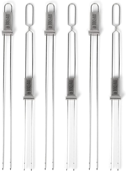 BBQ-AID Premium Barbecue Metal Skewers for Kabobs with Quick Release - Double Pronged, Stainless Steel Metal Skewer for Grilling - Shish Kabob Sticks, Veggies & More-VerdiqueGarden