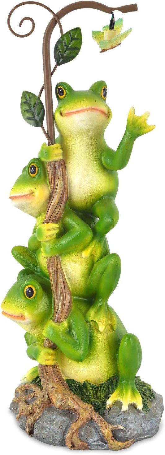 Frog Figurine Garden Decor, Solar Resin Frogs Outdoor Statue, Funny Frog Gift Sculpture Decoration for Home Patio Yard Lawn Porch Ornament-VerdiqueGarden