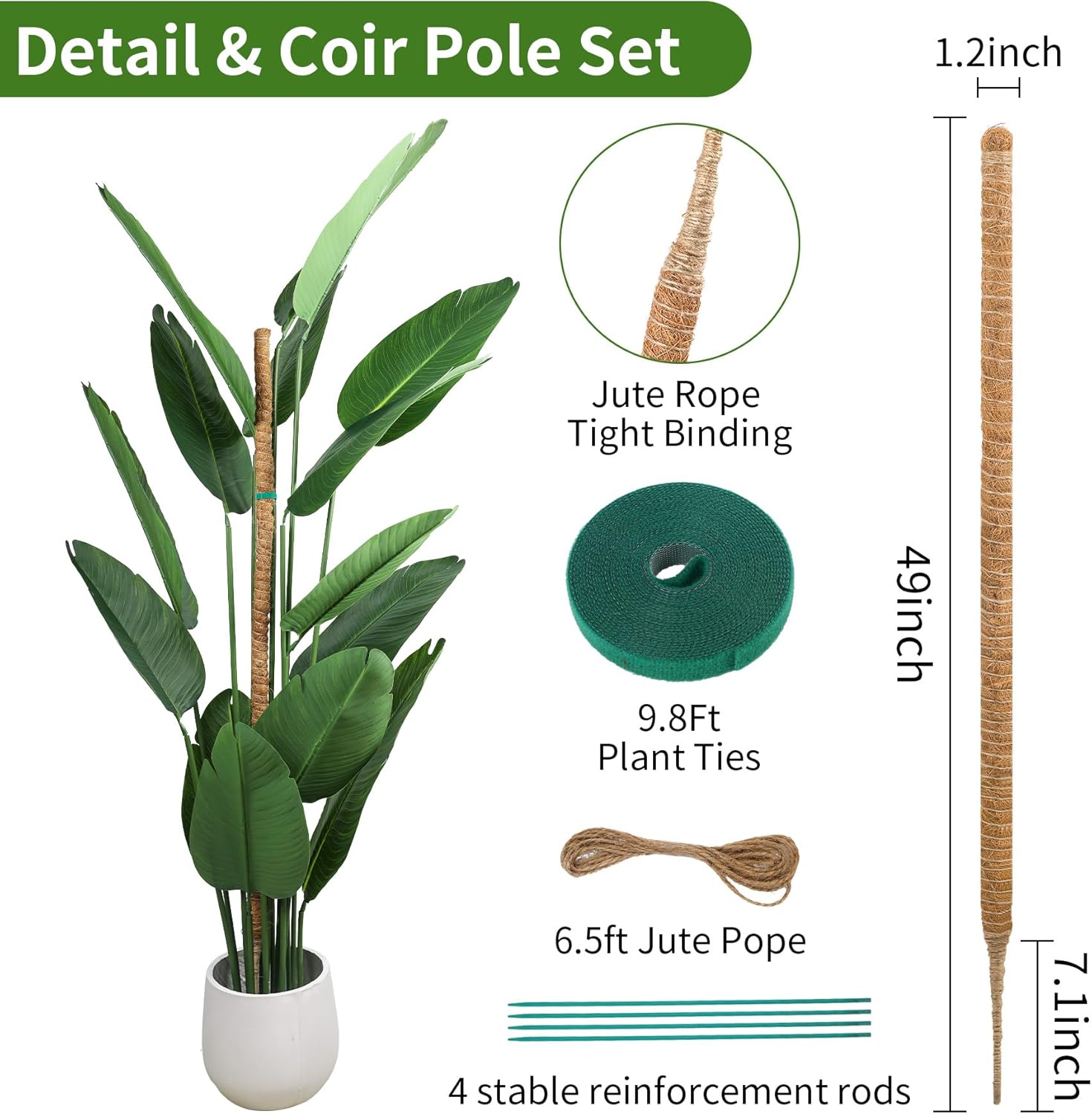 49'' Monstera Plant Support, LveSunny Bendable Moss Pole for Plants Indoor, Large Moss Pole for Climbing Plant, Coco Coir Pole, Fishbone Plant Stakes-VerdiqueGarden