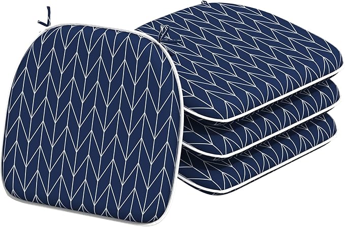 Indoor/Outdoor Chair Cushions 16x17 Inch, Patio Chair Cushions with Ties, All Weather Seat Cushions for Patio Furniture Home Garden Chair Use, Set of 4, Herringbone Navy-VerdiqueGarden