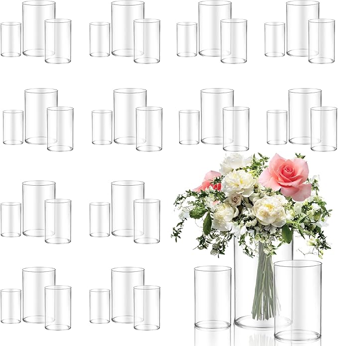 36pcs Glass Vase Cylinder for Centerpieces Small Flower Glass Clear Home Decor Centerpiece Table Flower Vase Decorations for Wedding＆Holiday 4,4.7,6Inch Tall-VerdiqueGarden