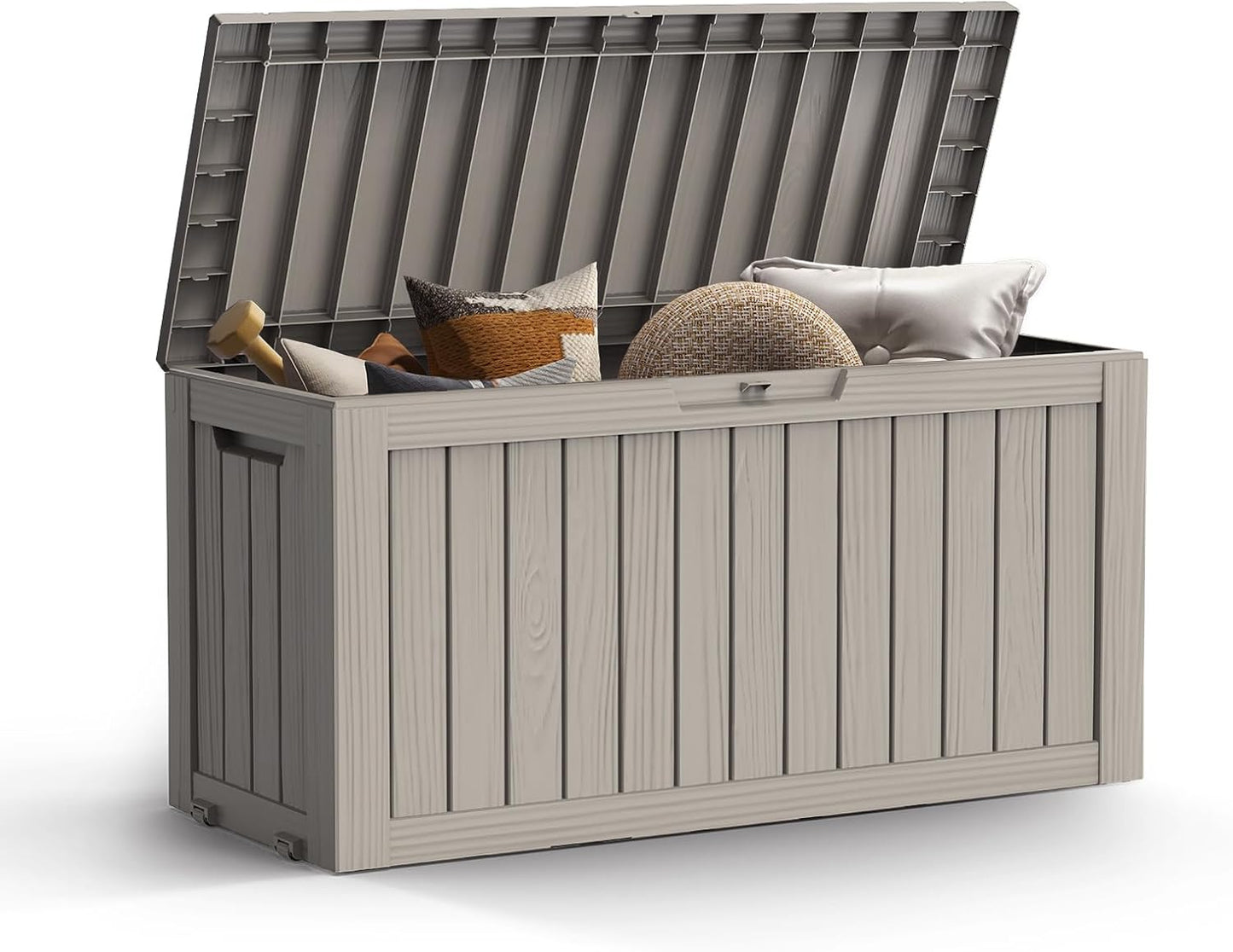 Mars Villa 72 Gallon Deck Box, Outdoor Storage Box Waterproof, Outside Resin Storage Bin for Patio Furniture Cushions, Pool Supplies, Garden Tools, UV-Resistant and Weatherproof, with 4 Wheels, Greige-VerdiqueGarden