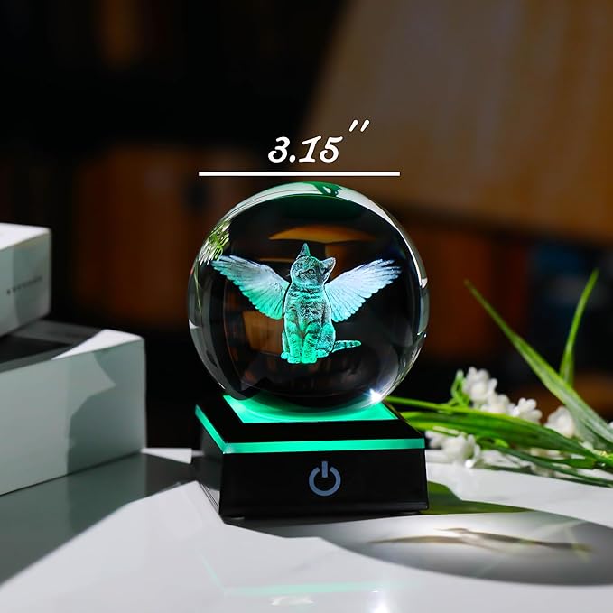 Qianwei Cat Memorial Gifts for Loss of Cat - Pet Memorial Cat Angel Statue 3D Crystal Engraved Office Decor - Remembrance Bereavement Passing Away Sympathy Gifts in Memory of Death-VerdiqueGarden