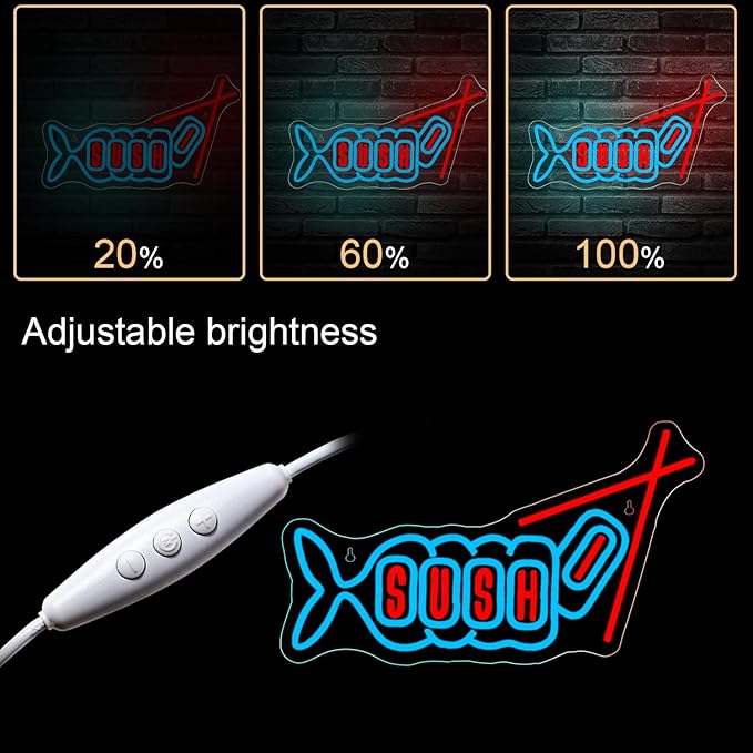 WLHOPE Sushi Fish Neon Sign Neon Signs for Wall Decor Dimmable Sushi Blue Pink Neon Lights LED Sign for Sushi Shop Restaurant Hoom Kitchen Party-VerdiqueGarden