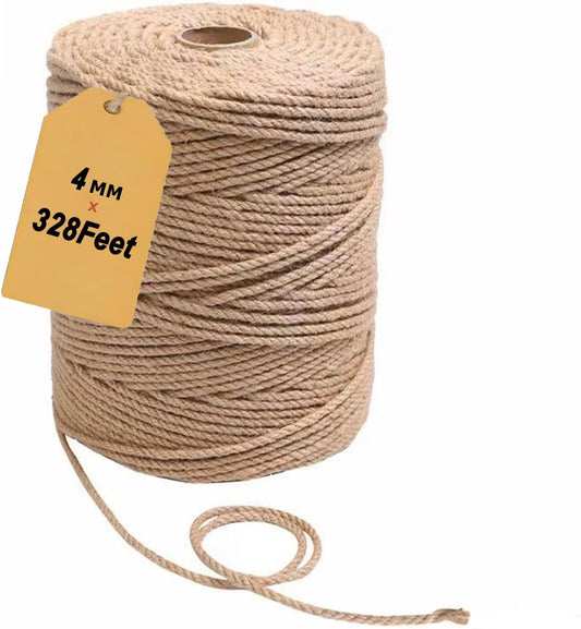 ARISKEY Natural Jute Twine 4mm,328 Feet String Rope for Crafts Suitable for DIY and Weaving Projects,Gardening Purposes and Outdoor Heavy-Duty Use-VerdiqueGarden