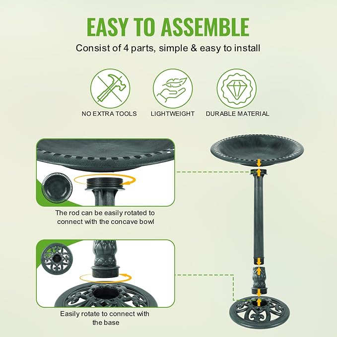 Backyard Expressions Outdoor Garden Bird Bath - Green - Weather Resistant Polyresin - 27 Inch-VerdiqueGarden