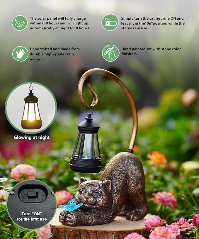 Garden Decor with Solar Lantern:Statues for Outdoor Decorations Yard Art Figurine for Patio Balcony Porch Lawn Ornaments-Gifts for Mom Grandma-VerdiqueGarden
