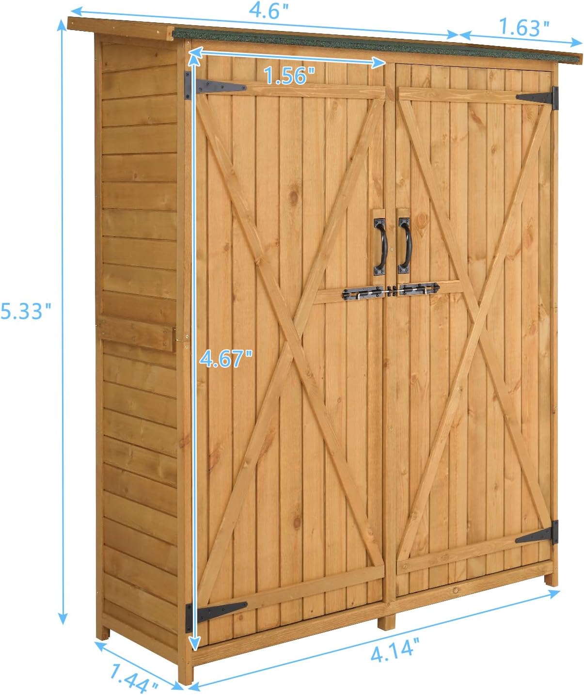 Outvita Outdoor Storage Cabinet with Waterproof Roof, Double Lockable Doors Garden Shed with 2 Removable Shelves, Wooden Storage Shed with Large Storage Space for Yard Garge Patio Deck Porch（Natural）-VerdiqueGarden