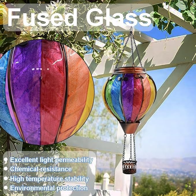 Hot Air Balloon Solar Lantern with Flickering Flame Outdoor Waterproof Decorative Hanging Light for Garden Patio Yard and Party Decor-VerdiqueGarden