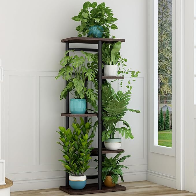 LINZINAR Plant Stand 5 Tier 6 Potted Indoor Plant Shelf Multiple Stands for Garden Corner Balcony Living Room-VerdiqueGarden
