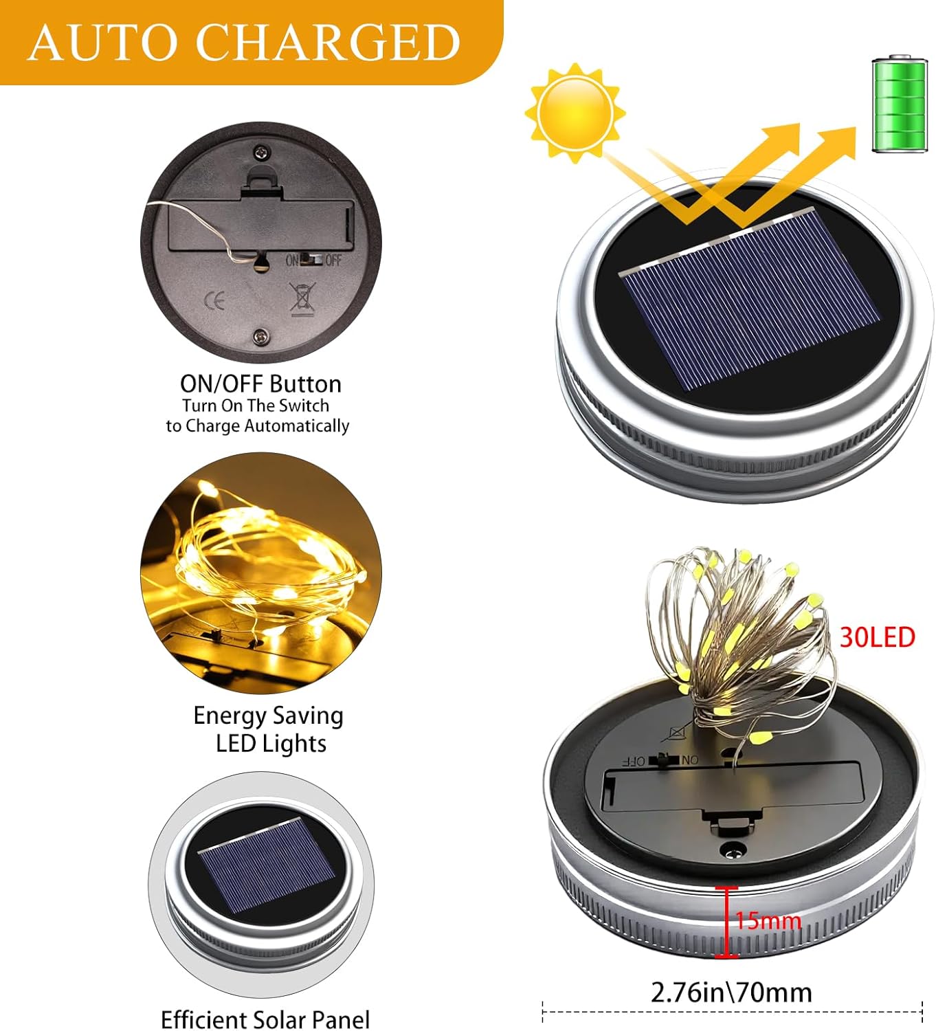 ZNYCYE Mason Jar Solar Lights for Outside, 12 Pack 30LED Fairy Firefly Lights Mason Jar Solar Lids Outdoor Waterproof String Lights with Hangers(NO Jars) for Patio Garden Yard Lawn Decor(6 Colors)-VerdiqueGarden