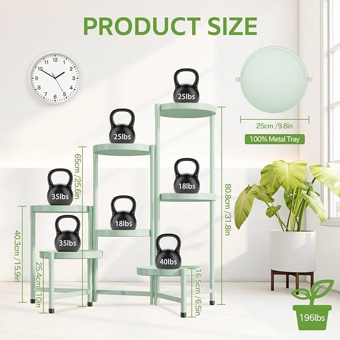 iDavosic.ly 7 Tier Large Plant Stand Indoor, 10 Inch Wide Tall Corner Metal Plant Stands Outdoor for Multiple Plants, Folding Tiered Flower Display Holder Rack Shelf, Light Green-VerdiqueGarden