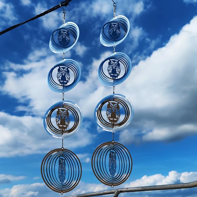 12 Discs Owl Bird Scare Discs Set-Highly Reflective Double-Sided Bird Reflectors,Extra Sparkly Owl Wind Spinner Outdoor Garden Decor, Bird Devices Deterrent to Scare Birds Away from Yard Patio Farm-VerdiqueGarden