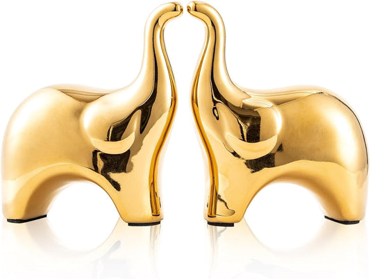 Loving Pair of Small Cute Gold Elephant Statues Gold Home Decor Modern Boho Style Figurine Decorative Ornaments for Living Room, Bedroom, Office Desktop, Cabinets, Shelf-VerdiqueGarden