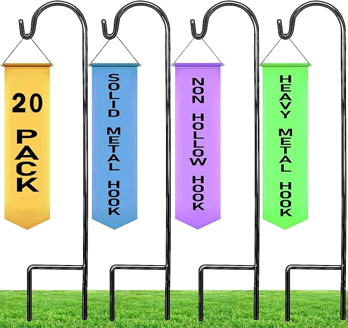 Ashman Shepherd's Hooks 35 Inch (20 Per Pack), Black, Made of Premium Metal for Hanging Solar Lights, Bird Feeders, Mason Jars, Christmas Lights, Lanterns, Garden Stakes and Wedding Décor.-VerdiqueGarden