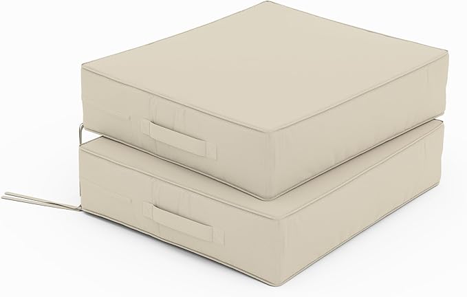 Patio Chair Cushions 18.5 X 16 X 4 Inch Waterproof Outdoor Seat Cushions for Patio Furniture, Outdoor Sofa Couch Pads with Ties & Handle, Set of 2, Cream-VerdiqueGarden