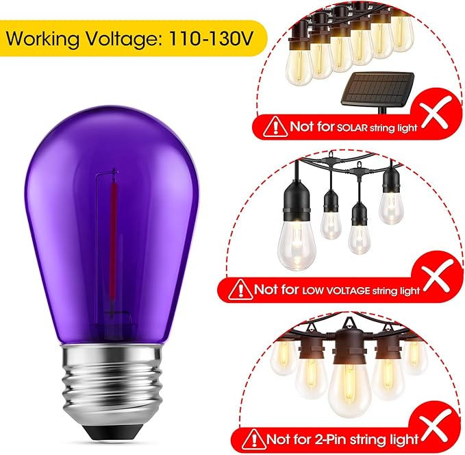 Meconard S14 Purple and Orange LED Light Bulbs, 24Pack 1W Plastic Shatterproof Waterproof LED Bulbs for Indoor Outdoor String Lights, E26 Base, Halloween Decoration, String Light Replacement Bulbs-VerdiqueGarden