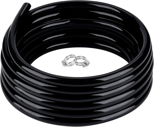 1" id - 25ft Black Vinyl Tubing Flexible PVC Tube Hybrid Hose Transfer Water Fuel Gas for Pond Fountain Garden Waterfall, Durable and Safe, with 2 Hose Clamps-VerdiqueGarden