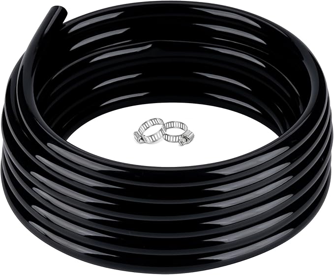 1" id - 50ft Black Vinyl Tubing Flexible PVC Tube Hybrid Hose Transfer Water Fuel Gas for Pond Fountain Garden Waterfall, Durable and Safe, with 2 Hose Clamps-VerdiqueGarden