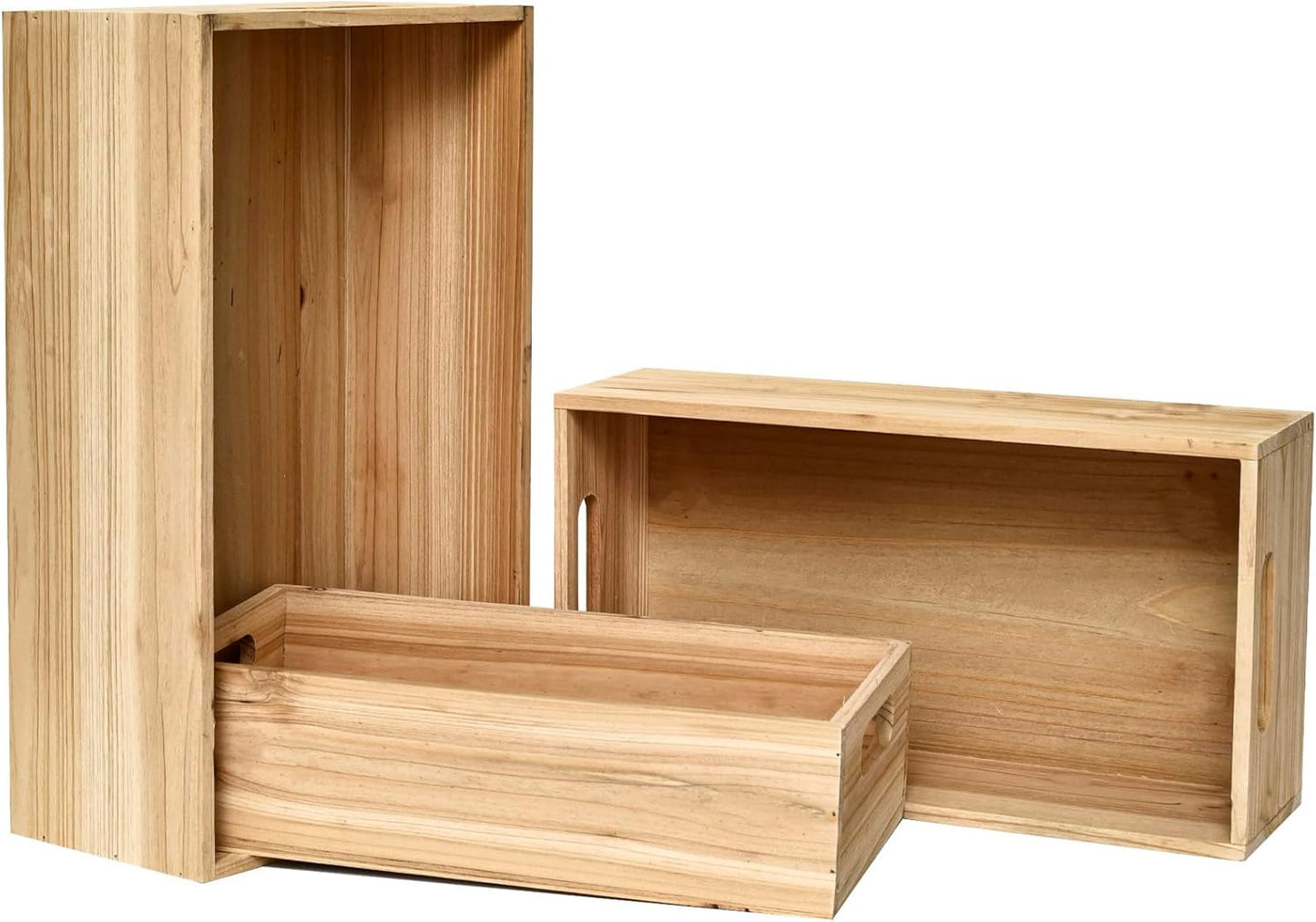 Set of 3 Wooden Boxes Unfinished for Storage Small Crates for Display and Organizing, Farmhouse Style Storage Boxes for Crafts, Decor, Home Pantry and Living Room-VerdiqueGarden