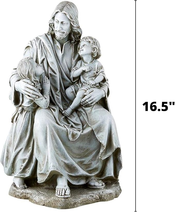 Avalon Gallery Garden Statue - Stone Resin Indoor/Outdoor Catholic Sculpture, 16.5" Tall, Jesus with Children-VerdiqueGarden
