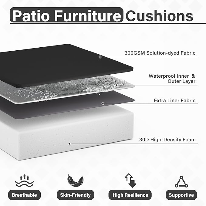 Patio Chair Cushions 22 X 22 X 4 Inch Waterproof Outdoor Seat Cushions for Patio Furniture, Outdoor Sofa Couch Pads with Ties & Handle, Set of 2, Black-VerdiqueGarden