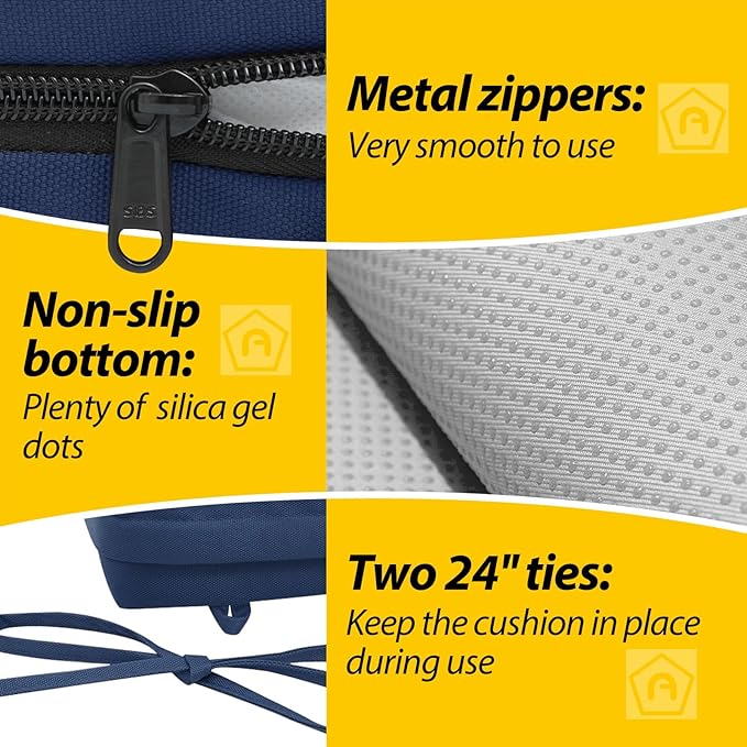 AAAAAcessories Outdoor Seat Cushions for Chairs, Waterproof, Fade-Resistant Patio Furniture Replacement Cushions, 21" x 21" x 4", Set of 2, Navy Blue-VerdiqueGarden