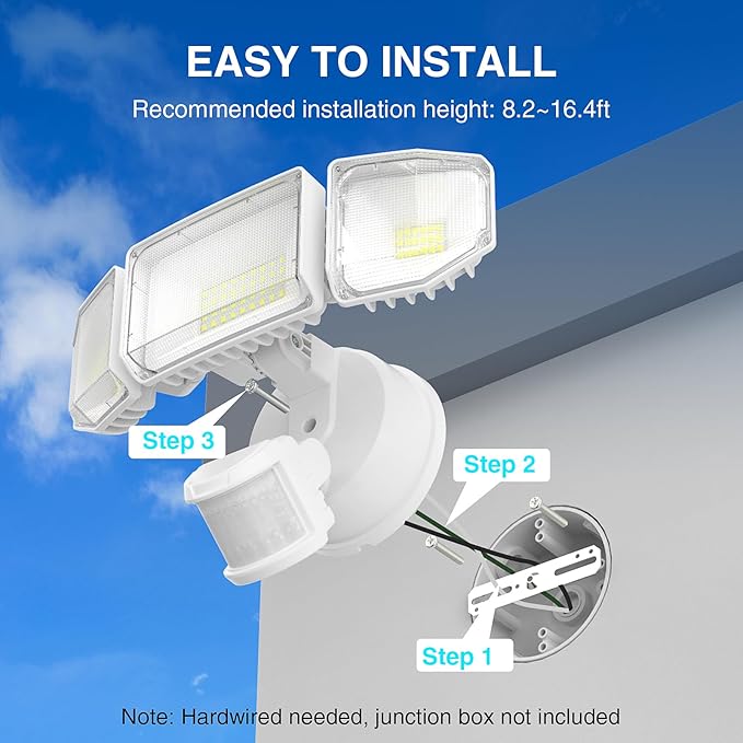 85W LED Security Lights Motion Sensor Light Outdoor, 8500LM Dusk to Dawn, IP65 Waterproof, 6500K, 3 Head Motion Detected Flood Light, Floodlight for Outside, Garage, Yard, Porch (White)-VerdiqueGarden