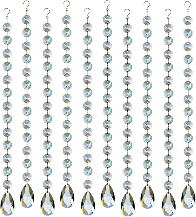 1ft 10pcs Teardrop Crystals Garland, Hanging Chandelier Crystals Prism Beads Chain for Wedding Home Decoration Clear GOLDENHAITAI-VerdiqueGarden