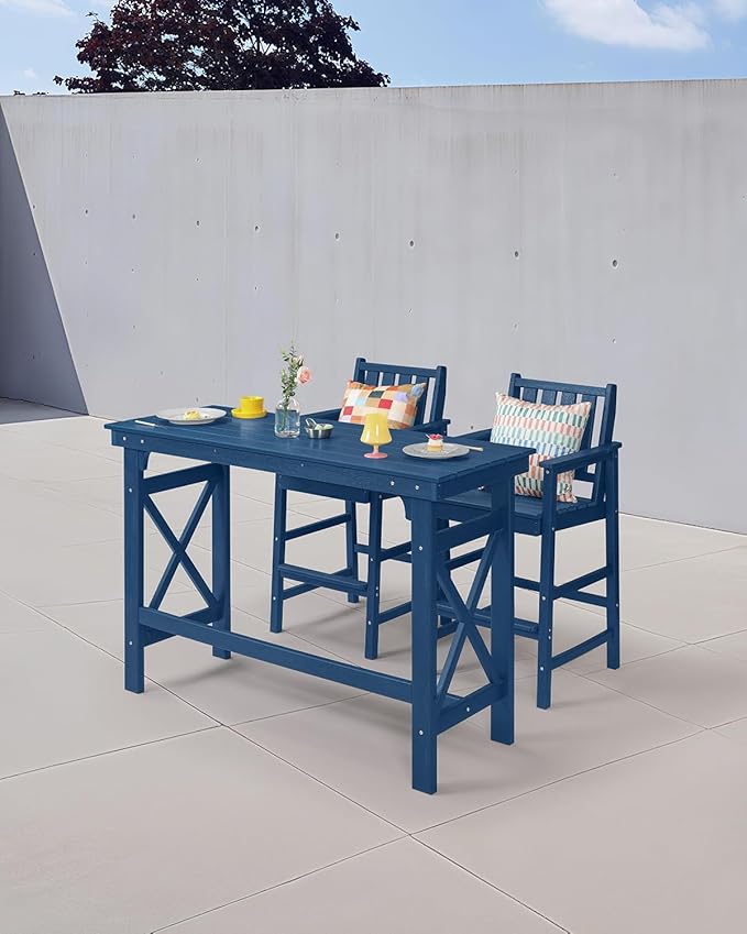 HDPE Outdoor Bar Table, 41" Rectangular Patio Bar Tables, Outdoor Counter Height Table Adirondack Patio Bar Height Table, HDPE Outside Pub Tables for Outside, Balcony, Deck, Poolside, Navy-VerdiqueGarden