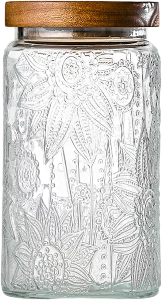 32oz Vintage Glass Jars With Lids, Airtight Food Storage Containers, Kitchen Canisters For Sugar, Coffee, Tea, Spice, Flour, Candy Cookie, Pasta, Cereal, Cute Decorative Jars-VerdiqueGarden