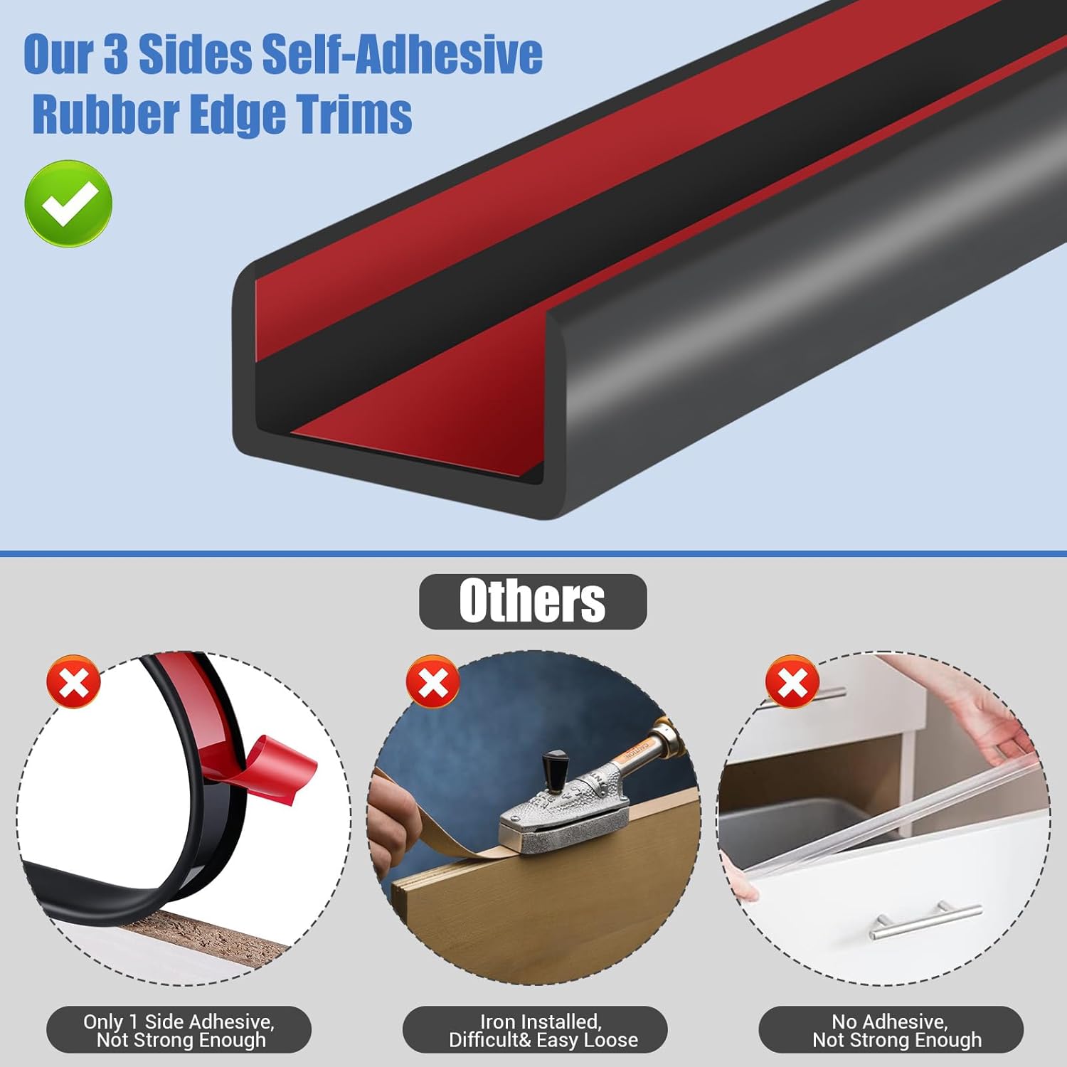 Rubber Edge Trim, Self-Adhesive U Channel Edge Protector for Plywood, Cabinet, 1-1/4" Wood Edge Banding, Flexible Furniture Repair, EPDM Material, Fit 1-1/4"(32mm), Length 10Ft, Black-VerdiqueGarden