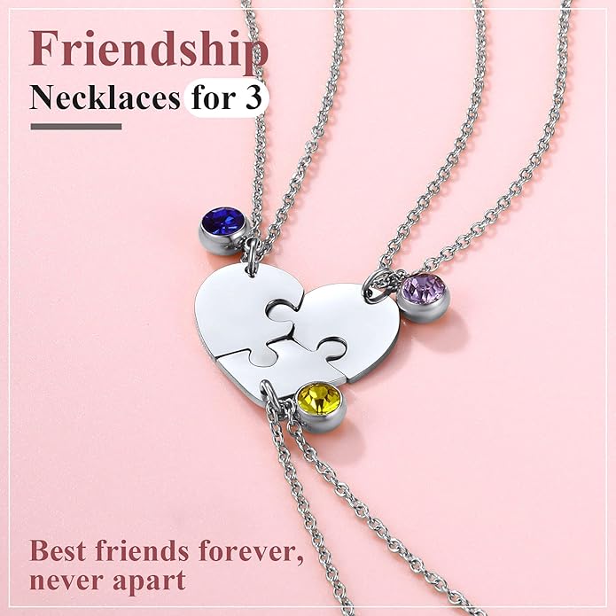 FindChic Personalized Matching BFF Necklace for 2/3/4/5/6 Puzzle Name Heart Pendant Stainless Steel Couple Necklace Set Customized Necklaces for Teen Girls