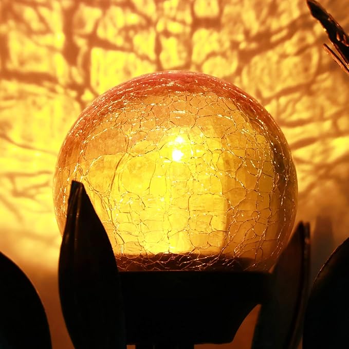 VCUTEKA Solar Lights Outdoor Metal Garden Stake Waterproof Crackle Glass Globe Garden Decor Butterfly for Pathway, Lawn, Patio, Yard-VerdiqueGarden