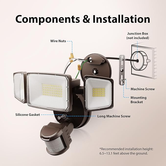 Onforu 75W LED Motion Sensor Outdoor Lights, Dusk to Dawn Flood Light Outdoor Motion Sensor, Hardwired Security Lights Floodlights Outside 7500LM 6500K Daylight IP65 Waterproof (Brown)-VerdiqueGarden