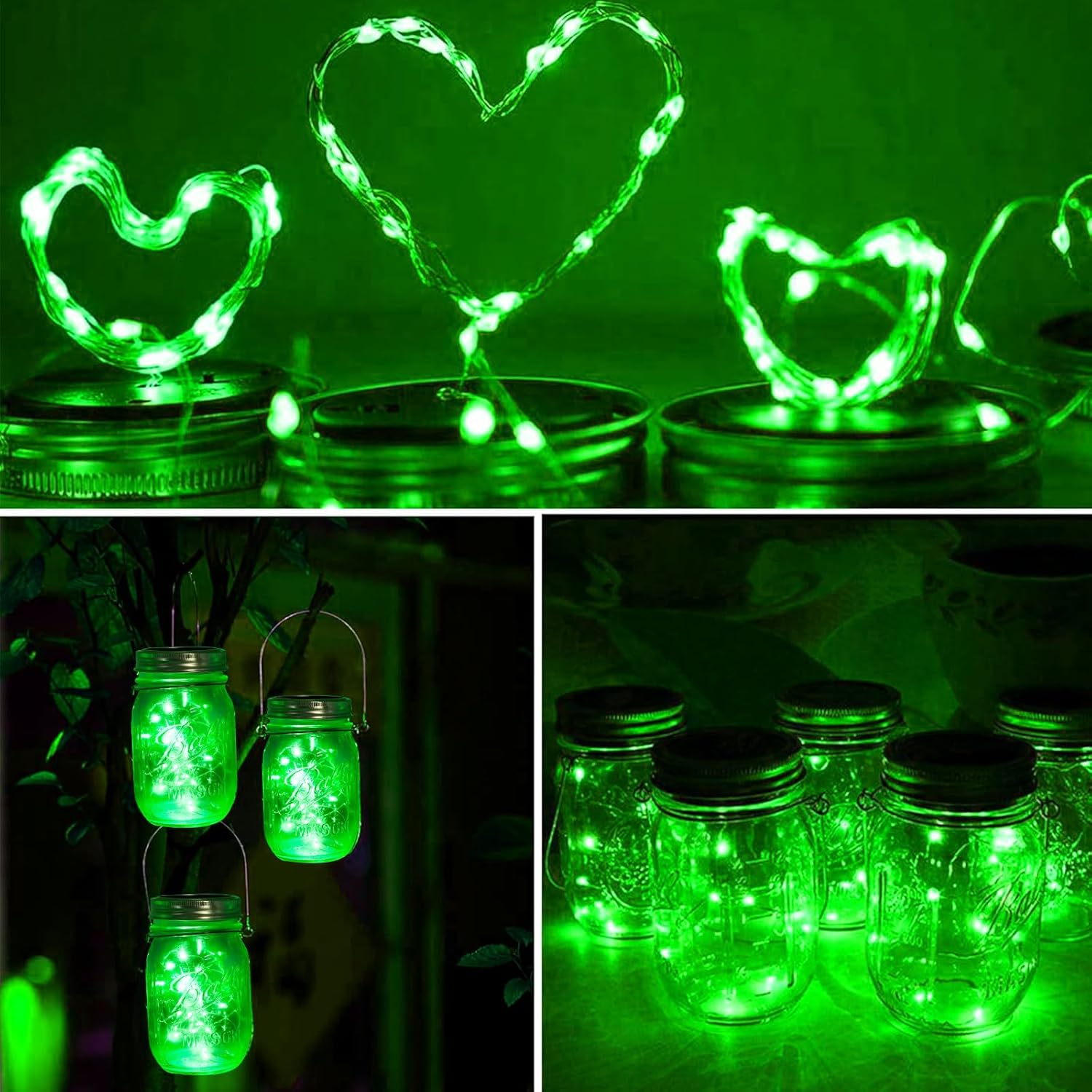 ZNYCYE Solar Mason Jar Lights, 12 Pack 30 LED Fairy Firefly Mason Jar Lids Outdoor Waterproof String Lights with Hangers(NO Jars) for Regular Mouth Jars Patio Garden Yard Wedding Decoration - Green-VerdiqueGarden
