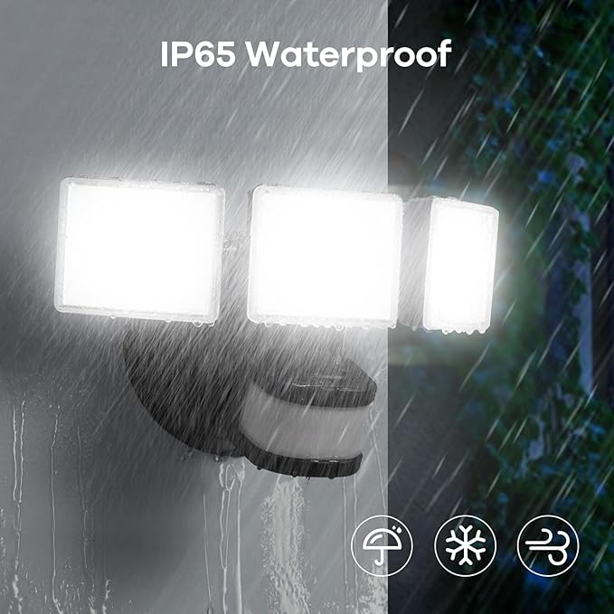 OREiN 6500LM/42W Flood Lights Outdoor, 180°/75FT Motion Sensor Outdoor Lights 4 Modes Dimmable Dusk to Dawn Floodlights IP65 Waterproof for 6000SQ.FT Area for Big Patio, Driveway, Black (Hardwired)-VerdiqueGarden