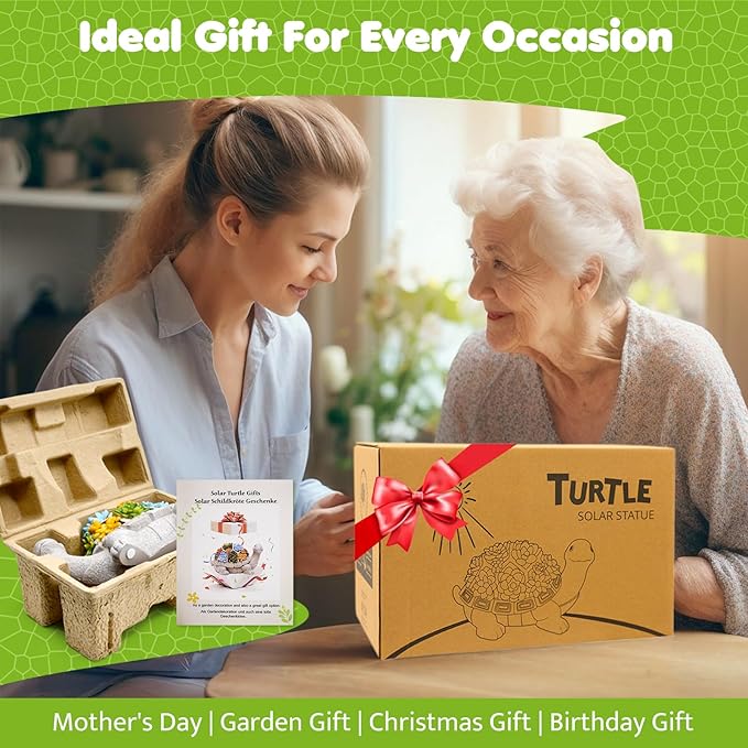 Solar Garden Turtle Statue - Turtle Decor with 7 Warming Solar LED Lights, Outdoor Decorations for Yard Patio Lawn & More, for Women, Moms, Birthdays or Turtle Lovers-VerdiqueGarden