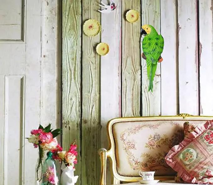 Bright Resin Parrot Statues and Figurines Home Decorations, Realistic Tropical Parrot Sculpture for Wall Decor, Tree, Patio, Garden, Outdoor Pool Statues DIY Bird Ornament(Green)-VerdiqueGarden