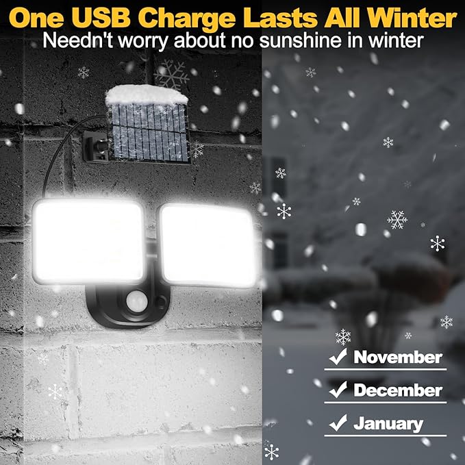 Rechargeable Battery Powered Motion Sensor Outdoor Lights 3 Months Endurance, 3000LM LED Flood Light Outdoor Supports Solar & USB Charging for Garage Yard Entryways Patio Garden-VerdiqueGarden