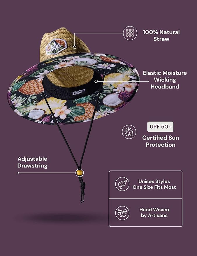 Straw Hat for Men & Women | Lifeguard Hat, Beach Hat & Sun Hat | UPF 50+ Wide Brim for Sun Protection | One Size | Hemlock-VerdiqueGarden
