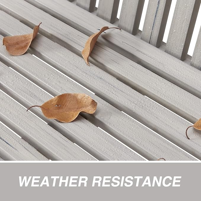 Psilvam Garden Bench, 2-Person Poly Lumber Patio Bench, All-Weather Outdoor Bench That Never Rot and Fade, Memorial Bench, Suit for Garden, Porch and Park(Grey)-VerdiqueGarden