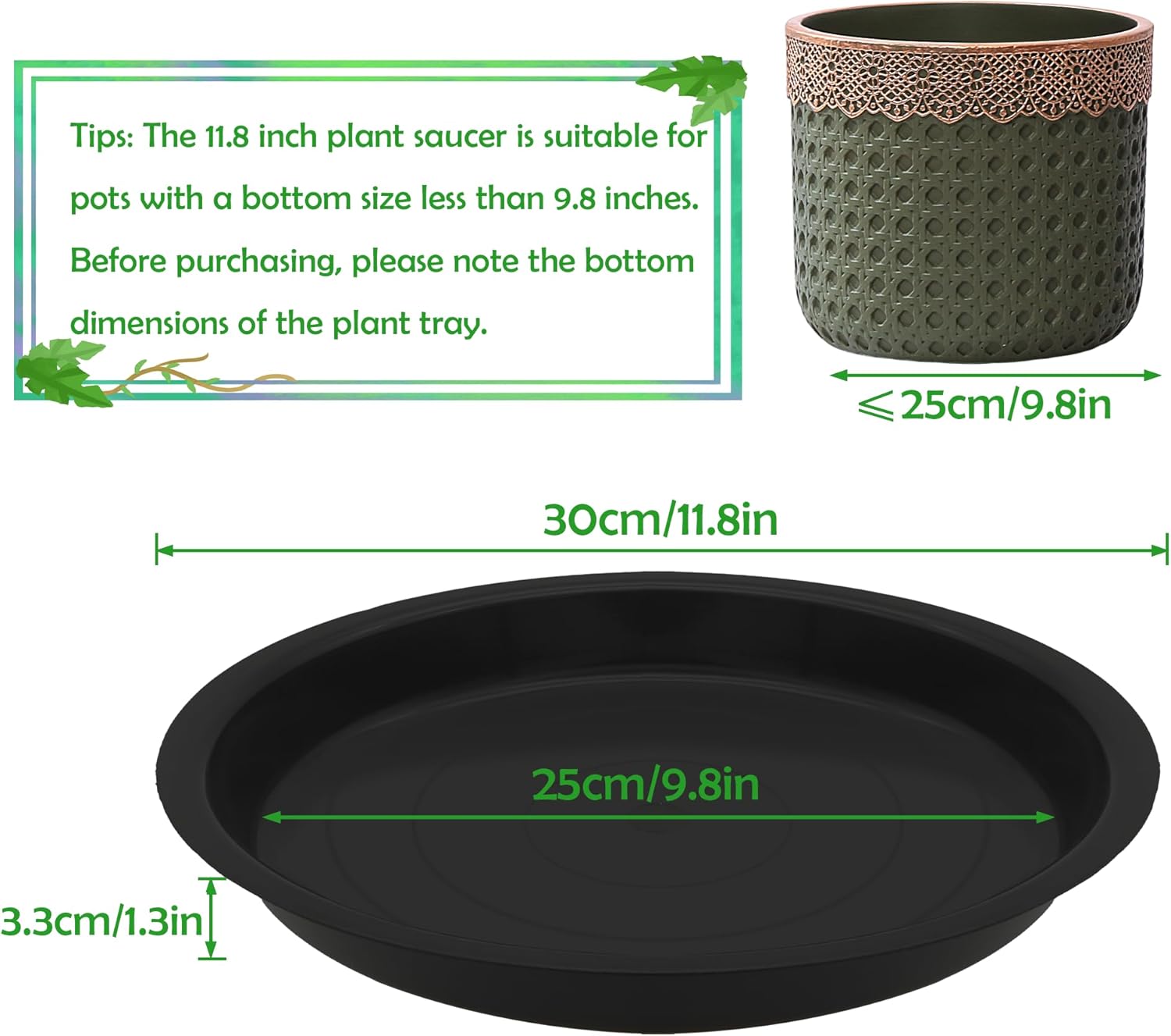 12 Pack 12 Inch Round Plant Saucers for Less 9.8 Inch Pot Indoors Outdoors Plant Trays for Pots Planter Saucer Plastic Plant Drip Tray Planter Water Tray for Potted Plants (Black, 12"(12pcs))-VerdiqueGarden